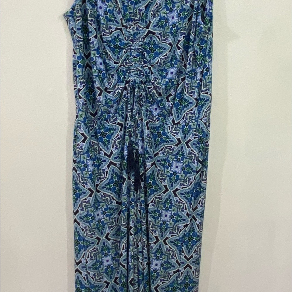 Tommy Bahama Nassau Print Tassel Jumpsuit Rouched Wide Leg Sz XL Stretch Resort - Picture 4 of 15